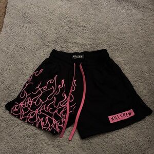 Kill Crew Women's Athletic Shorts - Black with Pink Flames